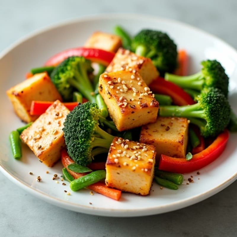 Crispy Sesame Tofu with Fresh Stir-Fried Vegetables
