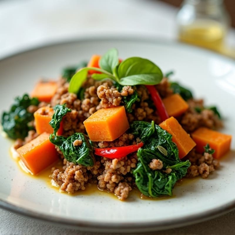 Ground Turkey Sweet Potato Hash with Fresh Spinach