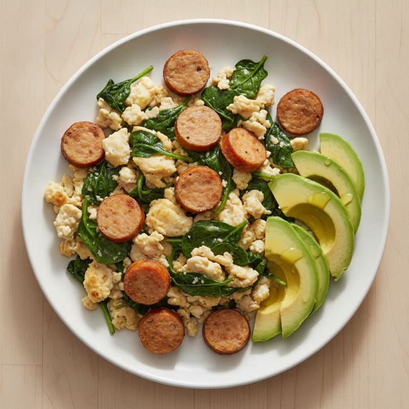 Egg White Scramble with Spinach and Chicken Sausage