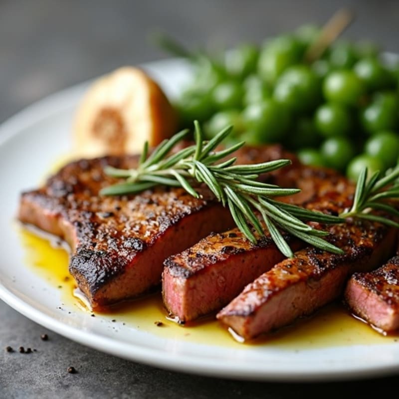 Herb-Crusted Pan-Seared Steak with Roasted Garlic
