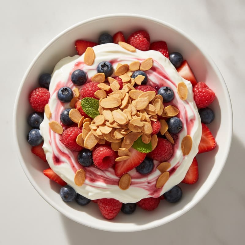 Greek Yogurt Protein Parfait with Mixed Berries and Almonds
