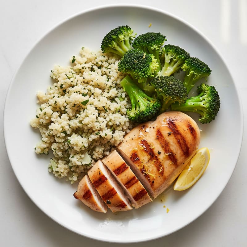 Grilled Chicken Breast with Quinoa and Steamed Broccoli