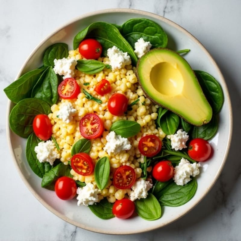 Egg White Spinach Scramble with Cottage Cheese and Cherry Tomatoes