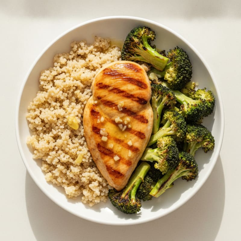 Grilled Chicken Breast with Roasted Broccoli and Quinoa