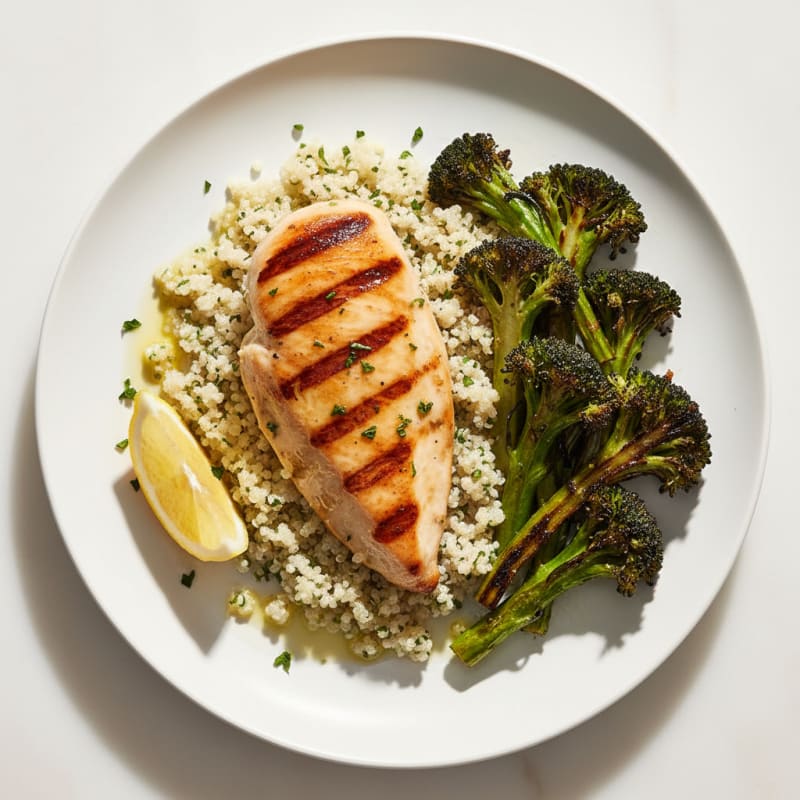 Grilled Chicken Breast with Quinoa and Roasted Broccoli