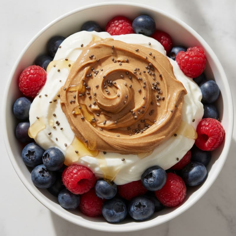 Creamy Greek Yogurt Parfait with Mixed Berries and Almond Butter