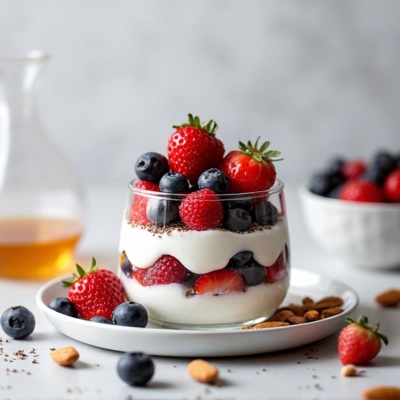 Greek Yogurt Protein Parfait with Mixed Berries and Almonds