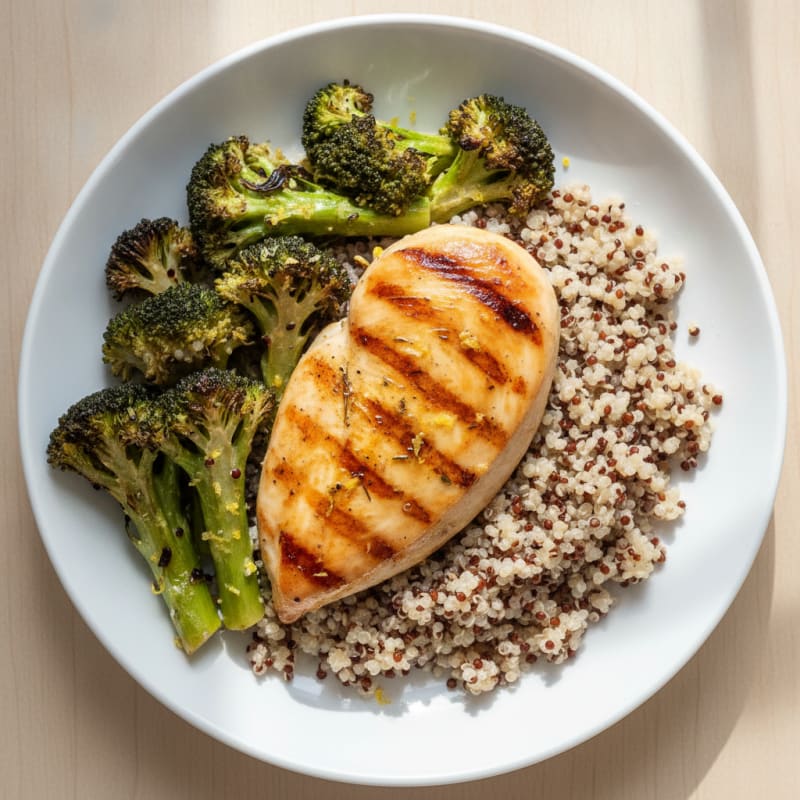 Grilled Chicken Breast with Quinoa and Roasted Broccoli