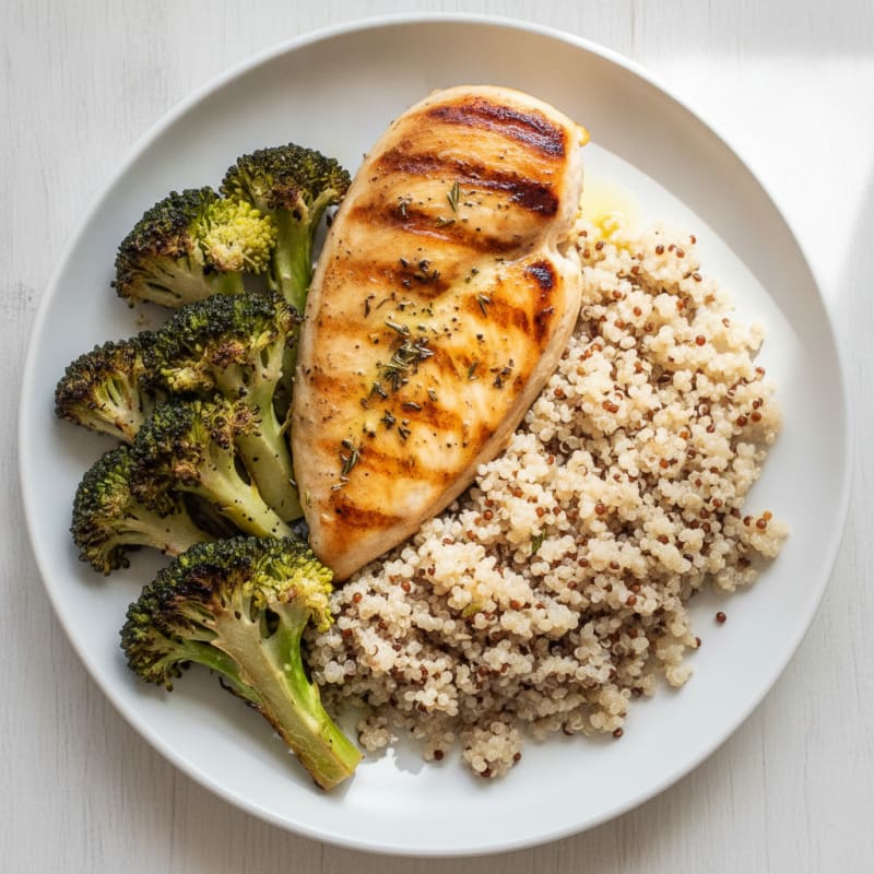 Grilled Chicken Breast with Quinoa and Roasted Broccoli
