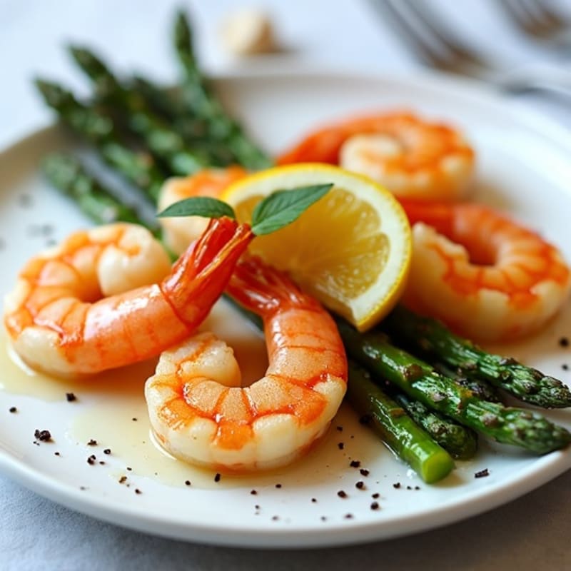 Lemon Garlic Pan-Seared Shrimp with Roasted Asparagus
