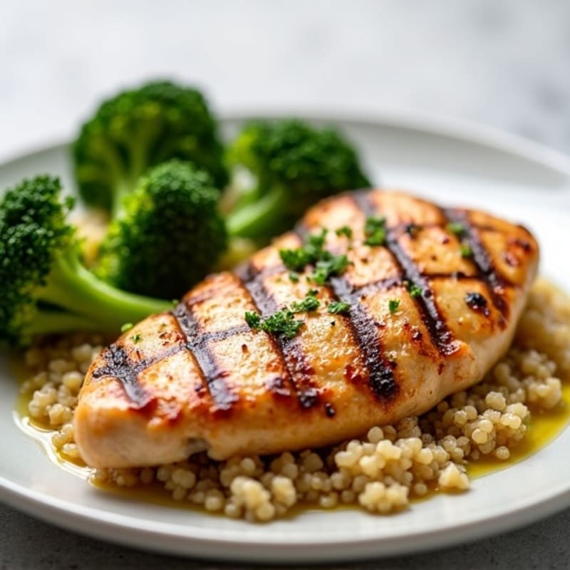 Grilled Chicken Breast with Quinoa and Roasted Broccoli