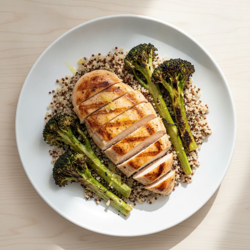 Grilled Chicken Breast with Quinoa and Roasted Broccoli