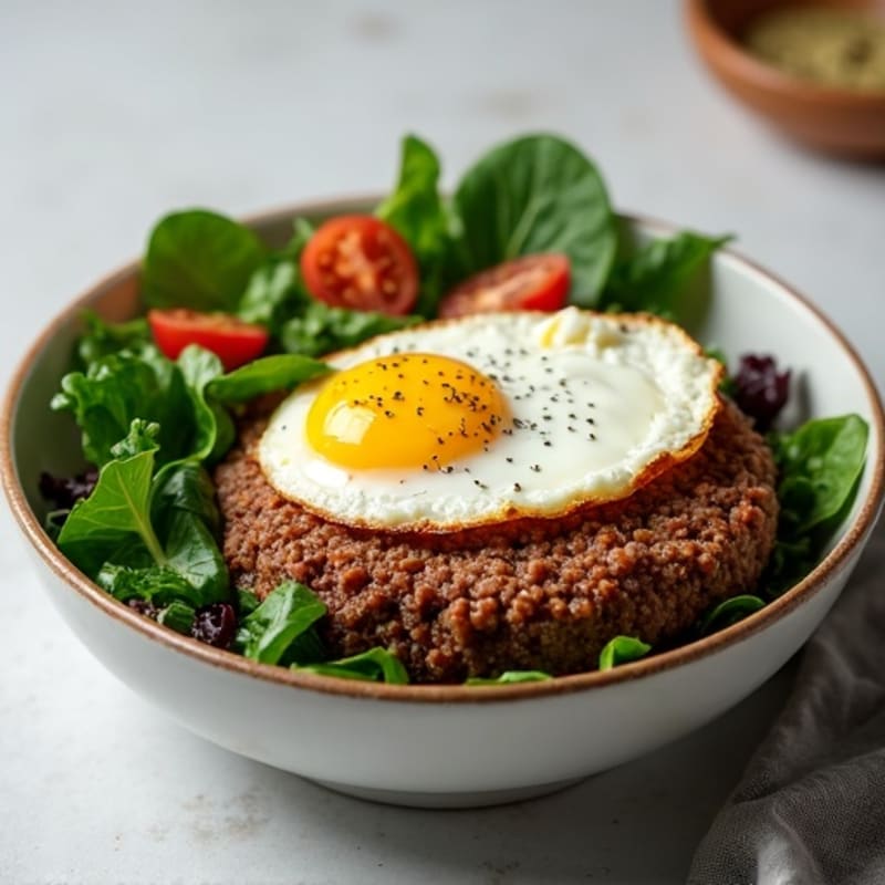 Lean Ground Beef Burger Bowl with Crispy Greens and Creamy Dressing