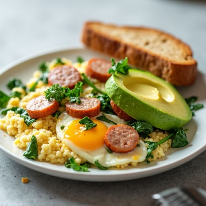 Egg White Scramble with Spinach and Turkey Sausage