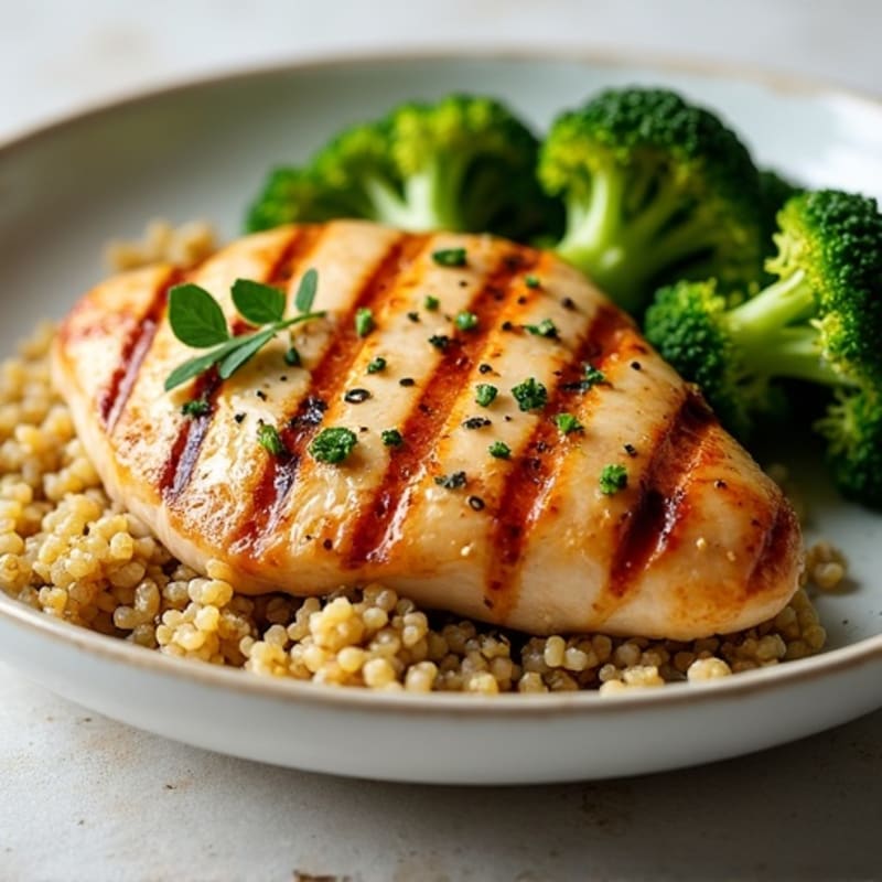 Grilled Chicken Breast with Quinoa and Roasted Broccoli