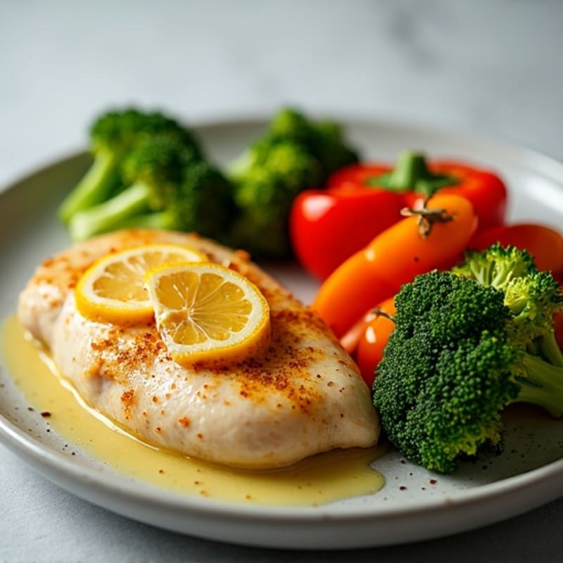 Lemon-Garlic Roasted Chicken with Crispy Broccoli and Bell Peppers