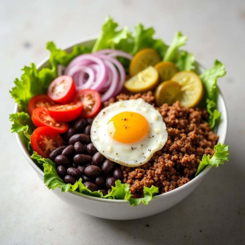 Lean Ground Beef Big Mac Bowl with Creamy Tangy Dressing