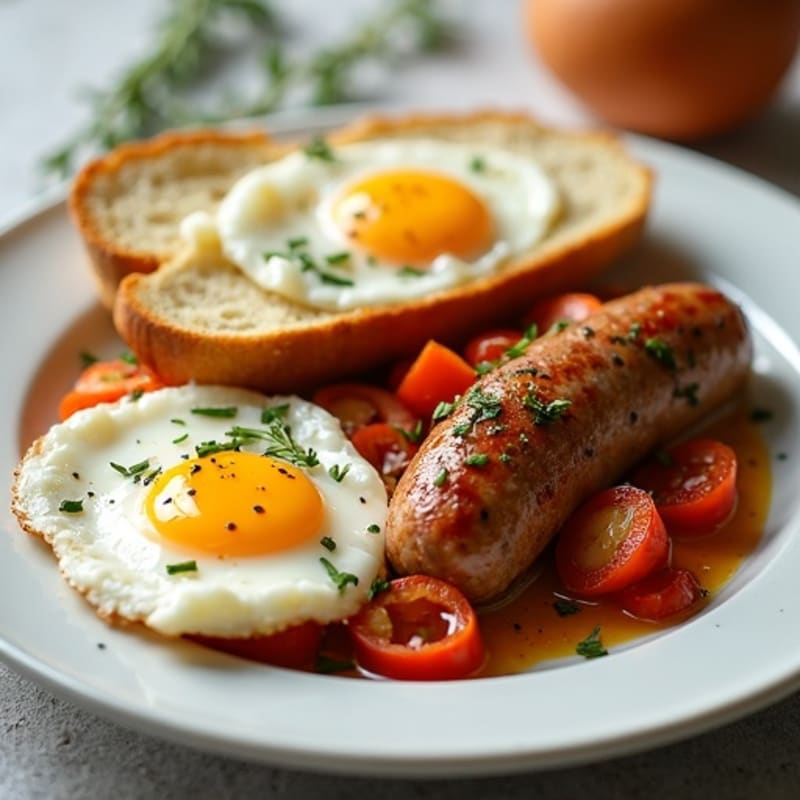 Herb-Seasoned Chicken Sausage with Jammy Eggs and Toasted Sourdough