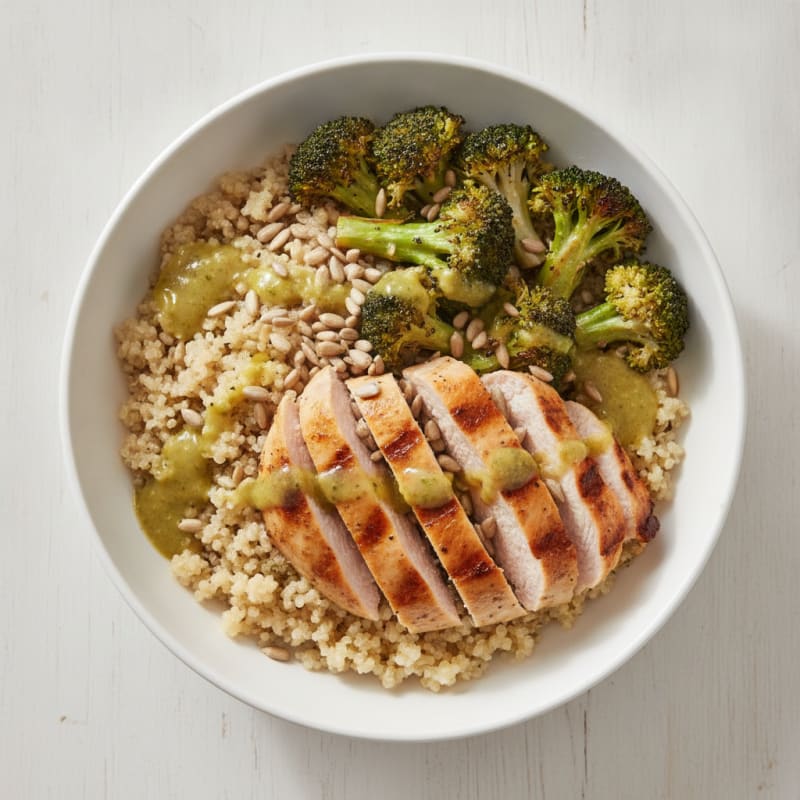 Grilled Turkey and Quinoa Power Bowl with Roasted Broccoli