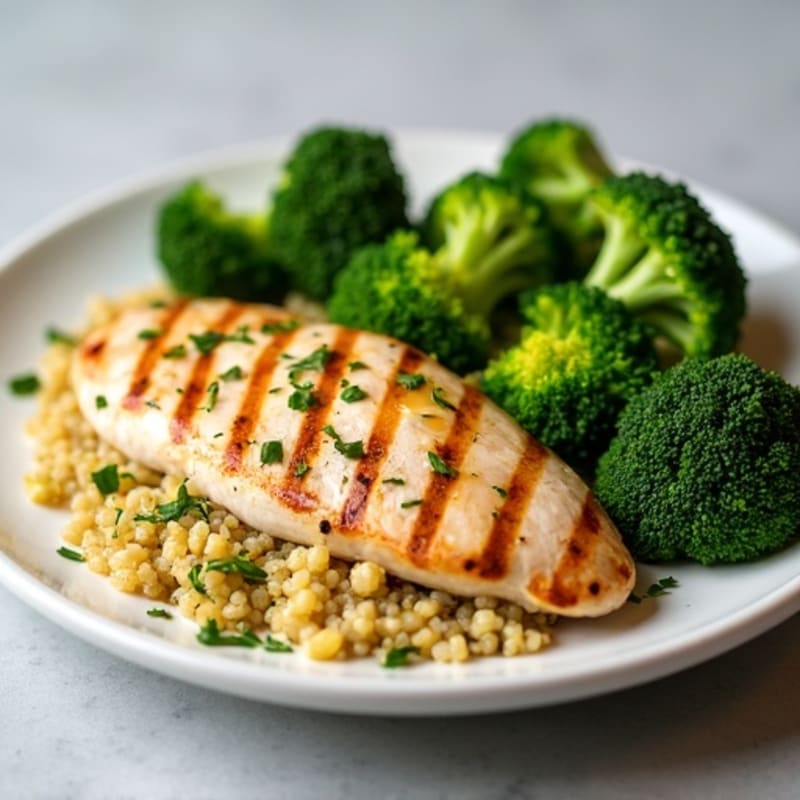 Grilled Chicken Breast with Quinoa and Steamed Broccoli