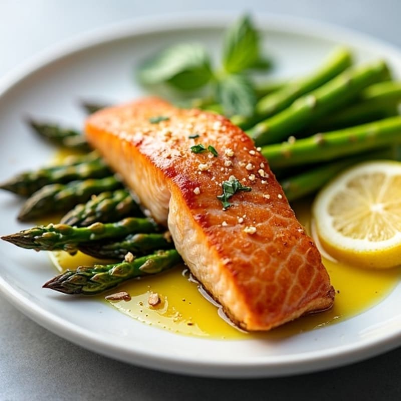 Crispy Pan-Seared Salmon with Lemon-Garlic Asparagus