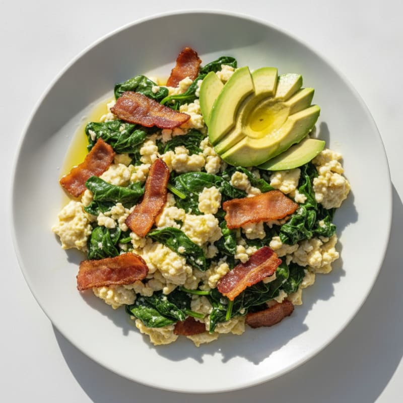 Egg White Scramble with Spinach and Turkey Bacon