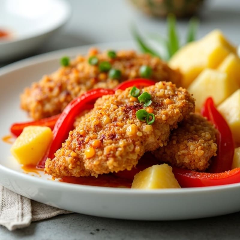 Crispy Baked Sweet and Sour Chicken with Roasted Bell Peppers and Pineapple
