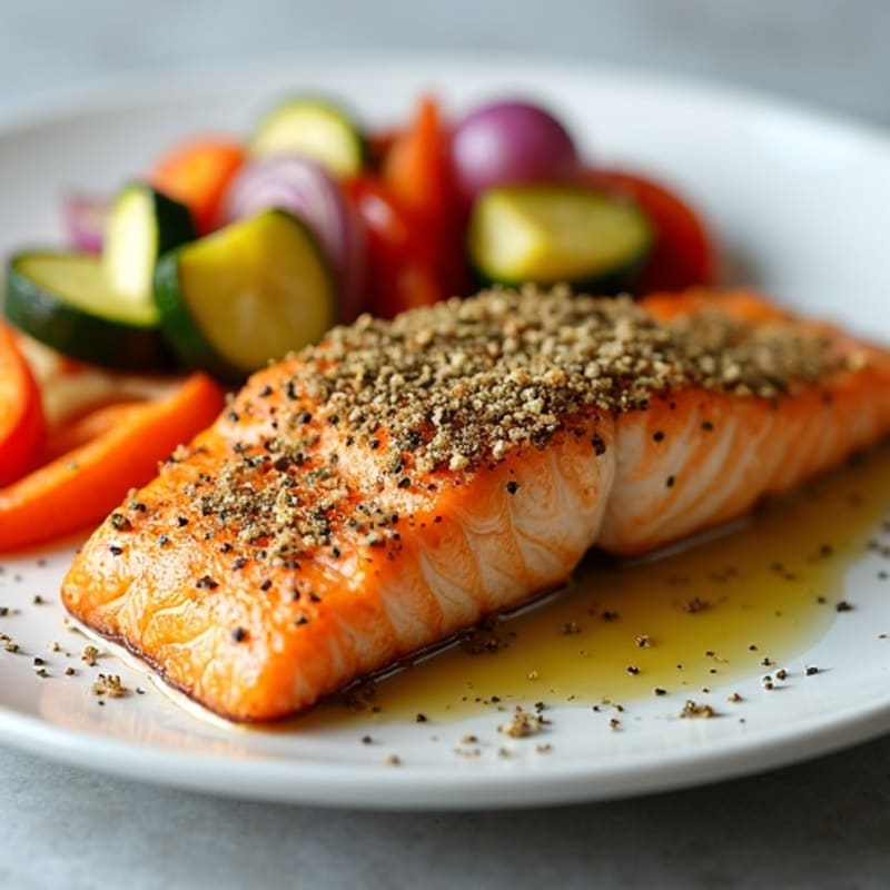 Herb-Crusted Baked Salmon with Roasted Vegetables