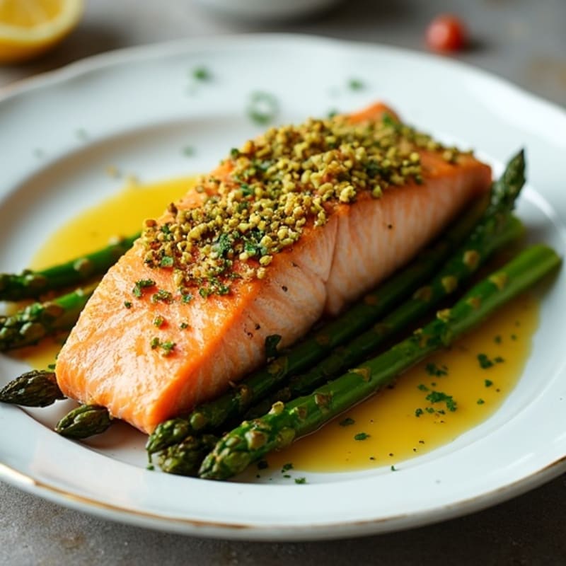 Crispy Pistachio-Crusted Salmon with Roasted Asparagus