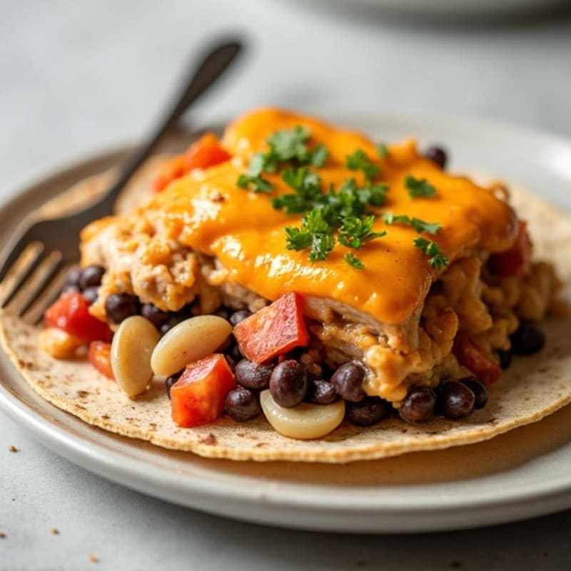 Creamy Smoky Chicken and Black Bean Baked Tortilla Casserole