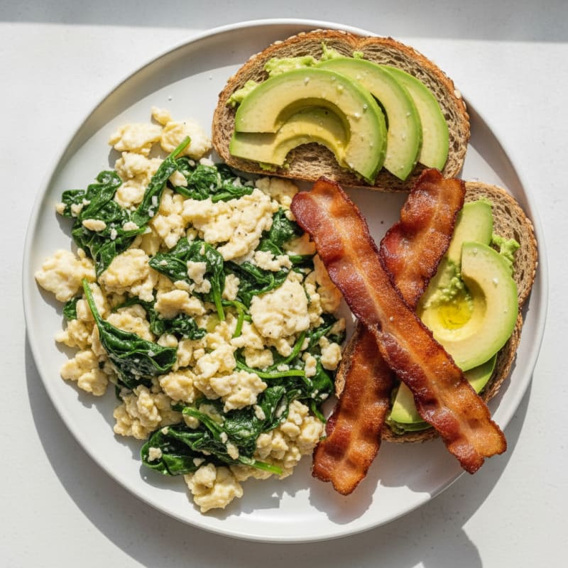 Crispy Turkey Bacon and Egg White Scramble with Spinach