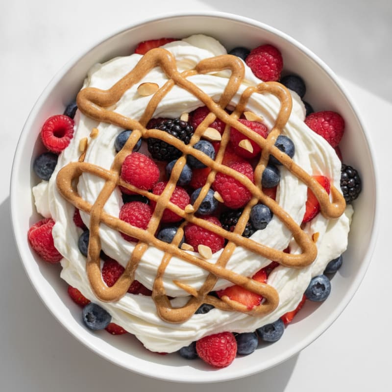 Greek Yogurt Protein Parfait with Mixed Berries and Almond Butter