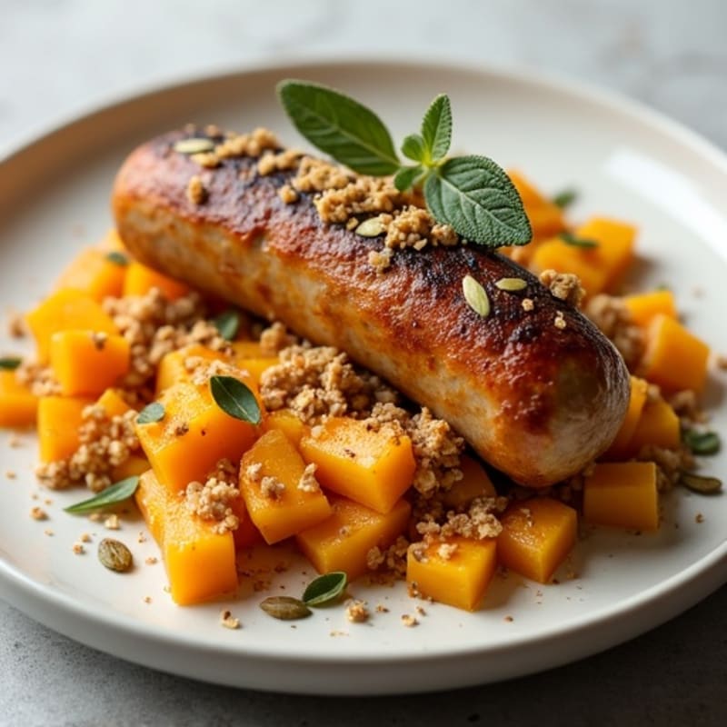 Warm Apple and Sage Sausage Crumble with Roasted Butternut Squash