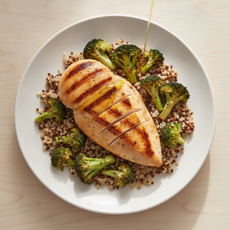 Grilled Chicken Breast with Roasted Broccoli and Quinoa