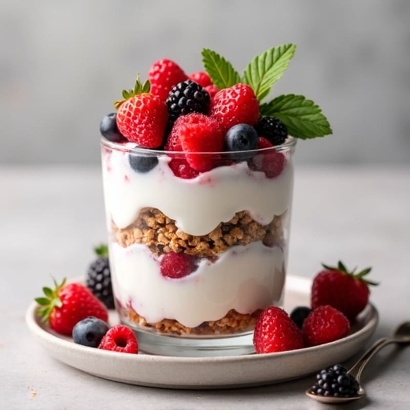Greek Yogurt Parfait with Mixed Berries and Protein Granola