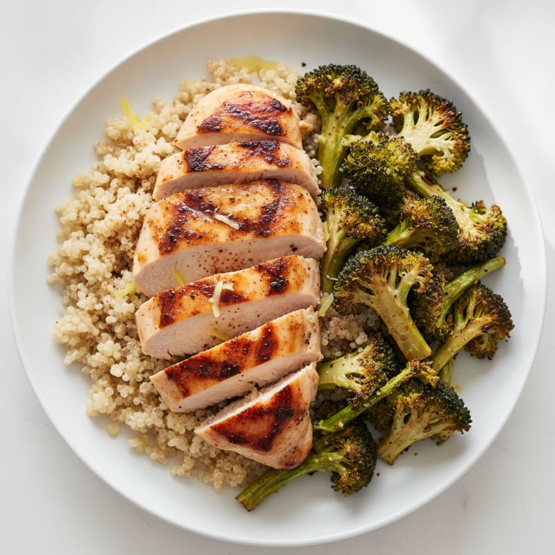 Grilled Chicken Breast with Quinoa and Roasted Broccoli