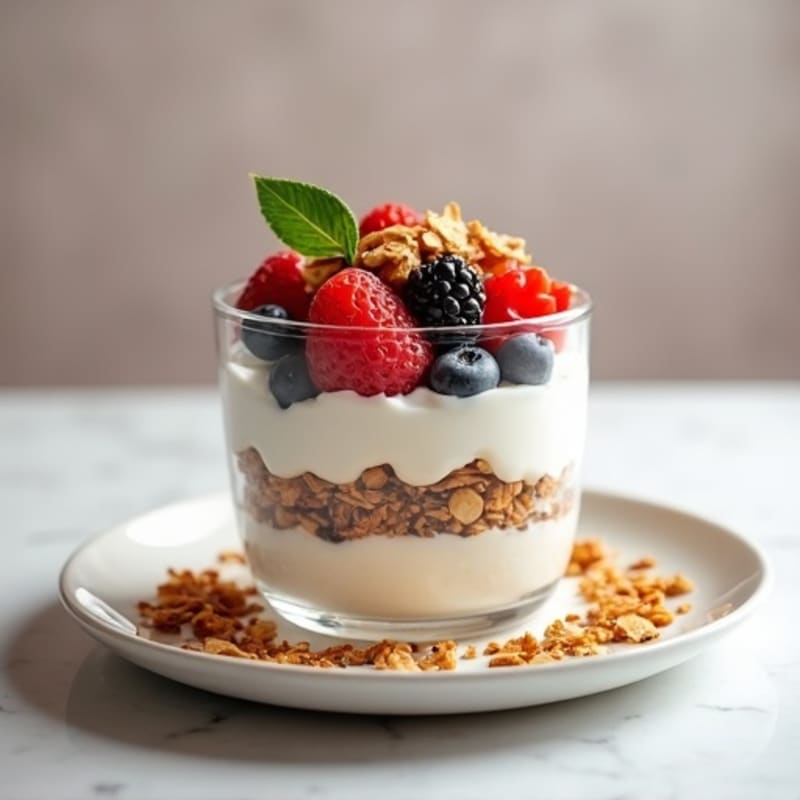 Creamy Greek Yogurt Parfait with Protein Granola and Mixed Berries