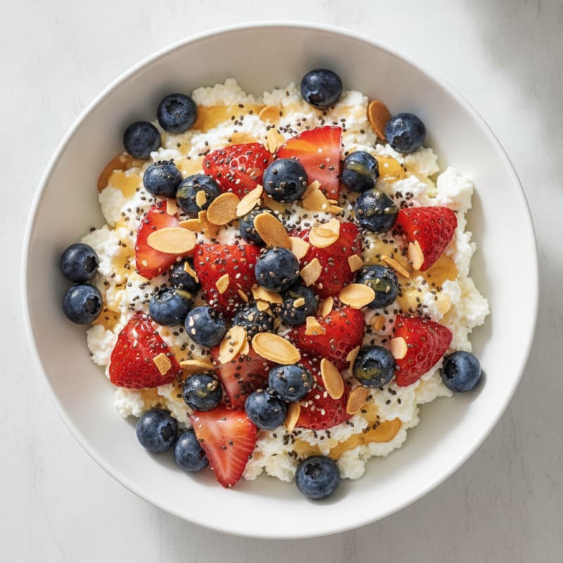Cottage Cheese Berry Bowl with Chia and Almonds