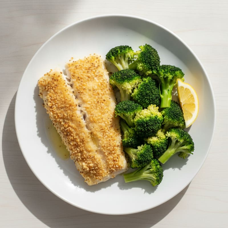 Crispy Baked Cod with Steamed Broccoli