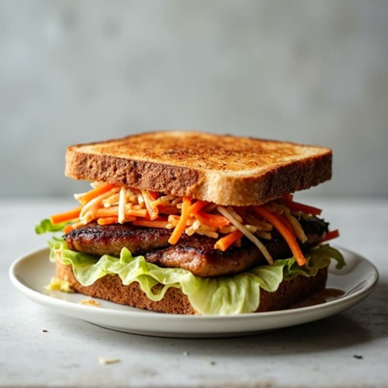 Lean Smoky Brisket Sandwich with Crunchy Slaw on Toasted Whole Grain Bread