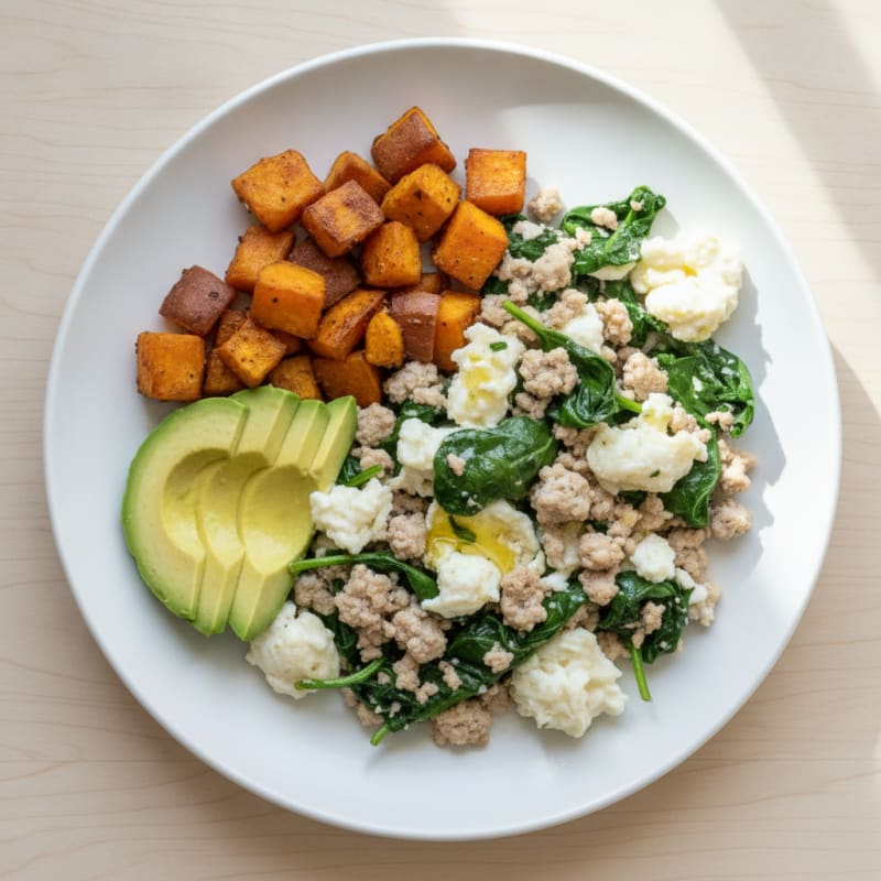 Egg White Scramble with Lean Turkey and Spinach