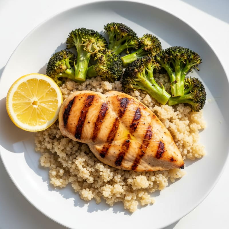 Grilled Chicken Breast with Quinoa and Roasted Broccoli