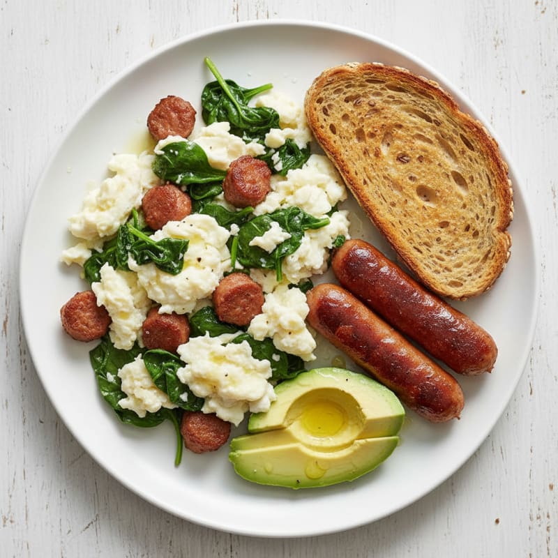 Egg White and Spinach Scramble with Turkey Sausage
