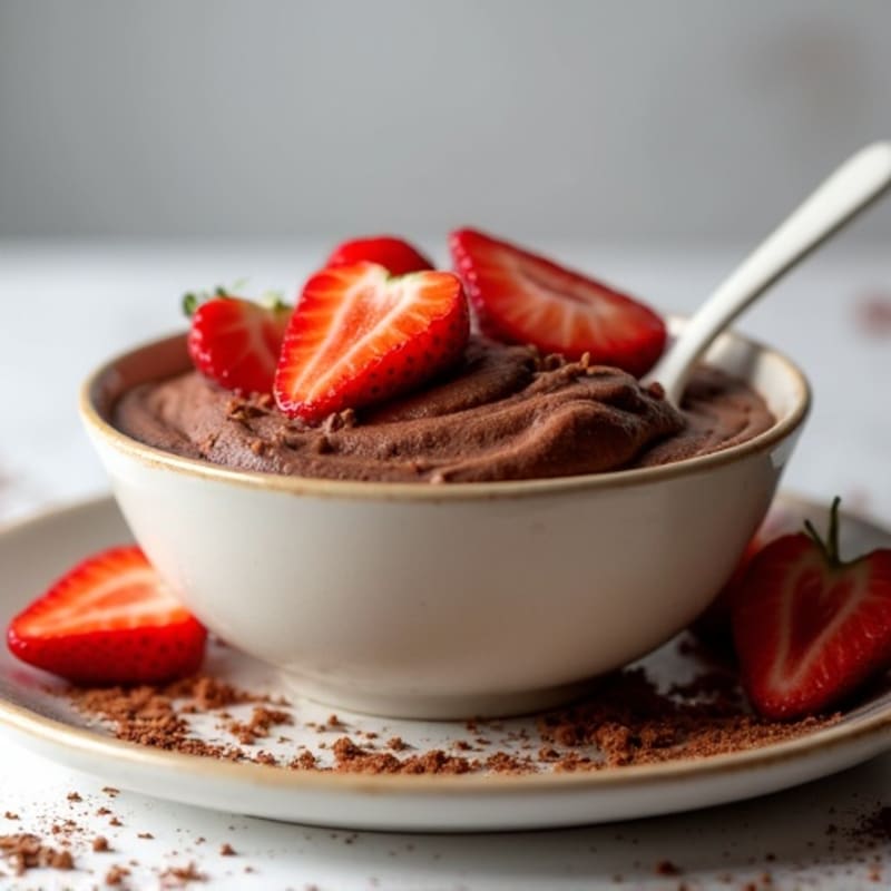 Silky Chocolate Protein Pudding with Sliced Strawberries