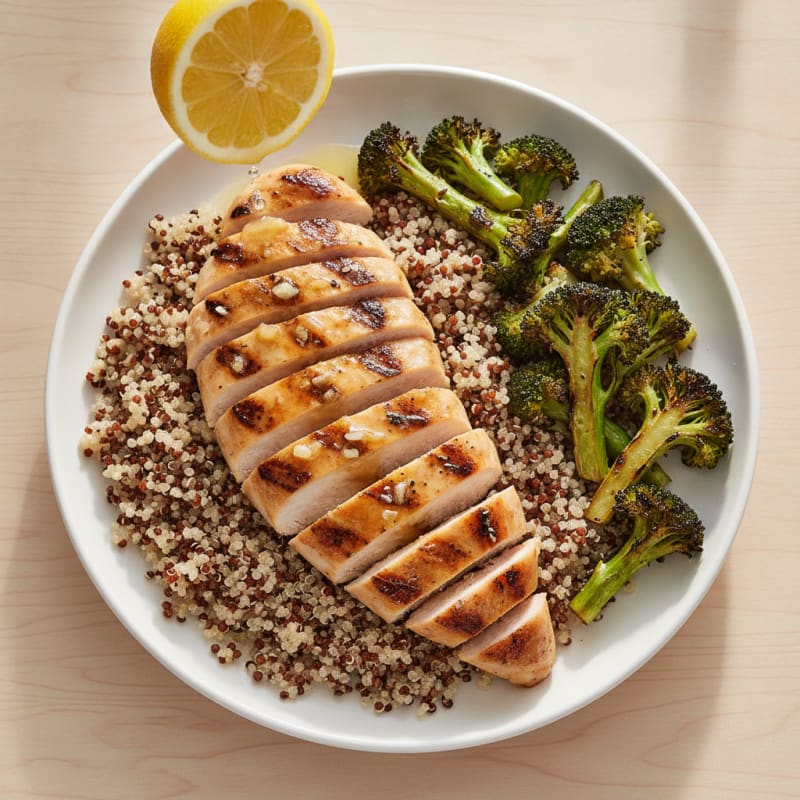Grilled Chicken Breast with Quinoa and Roasted Broccoli
