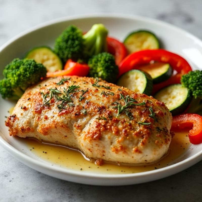 Herb-Crusted Pan Seared Chicken with Roasted Vegetables