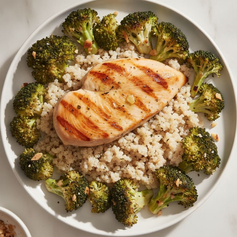 Grilled Chicken Breast with Quinoa and Roasted Broccoli