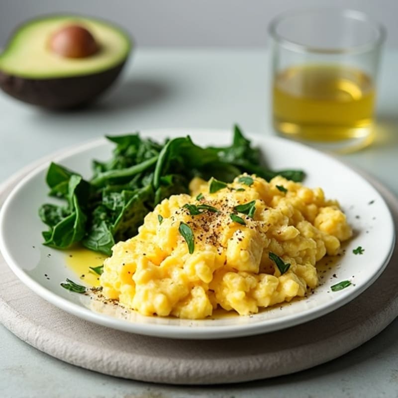 Scrambled Egg Whites with Cottage Cheese and Sautéed Spinach