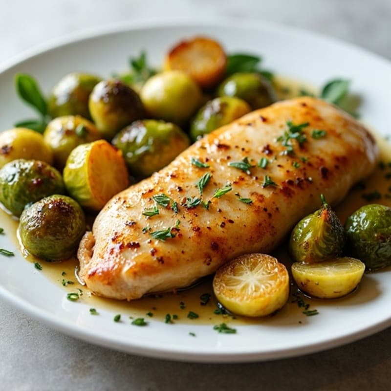 Lemon Garlic Roasted Chicken with Crispy Brussels Sprouts