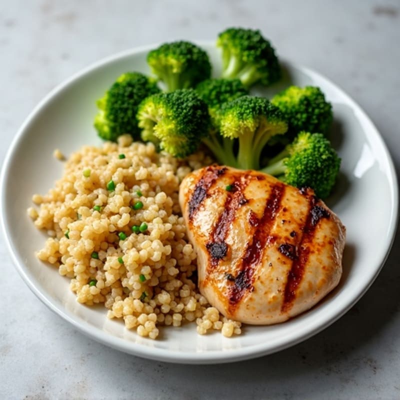 Grilled Chicken Breast with Quinoa and Steamed Broccoli